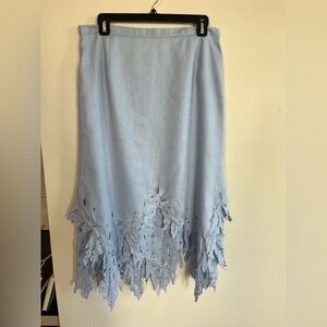 Vintage blue Linen Floral Design Skirt By J Song Collection